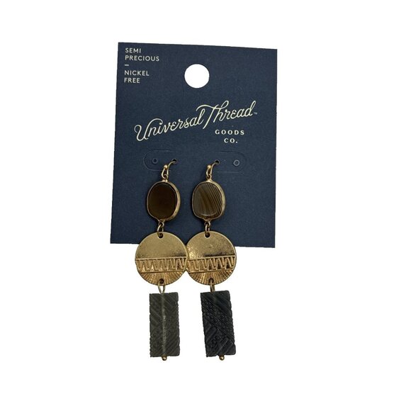 Universal Thread Womens Dangle Earrings Boho Geometric Drop Semi Precious Hook - Picture 1 of 4